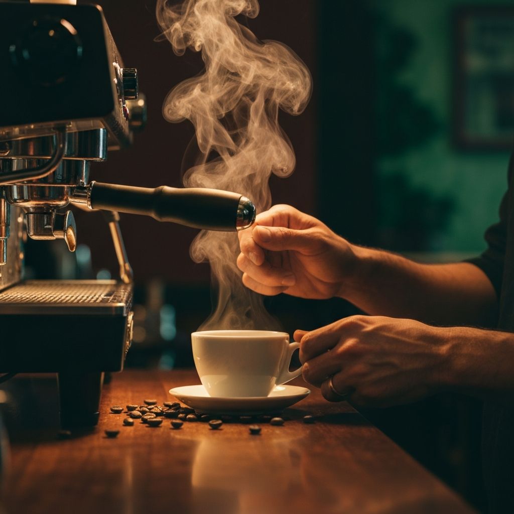A barista pulling a fresh espresso shot at The Bite